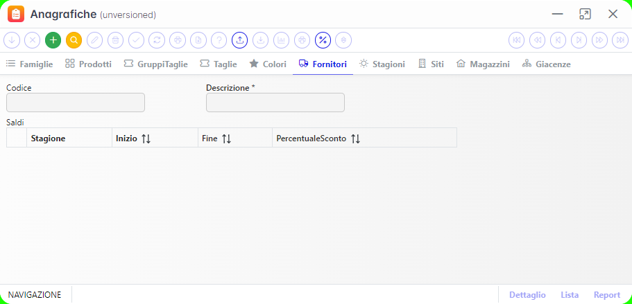 Demo software personalizzato abbigliamento - anagrafiche